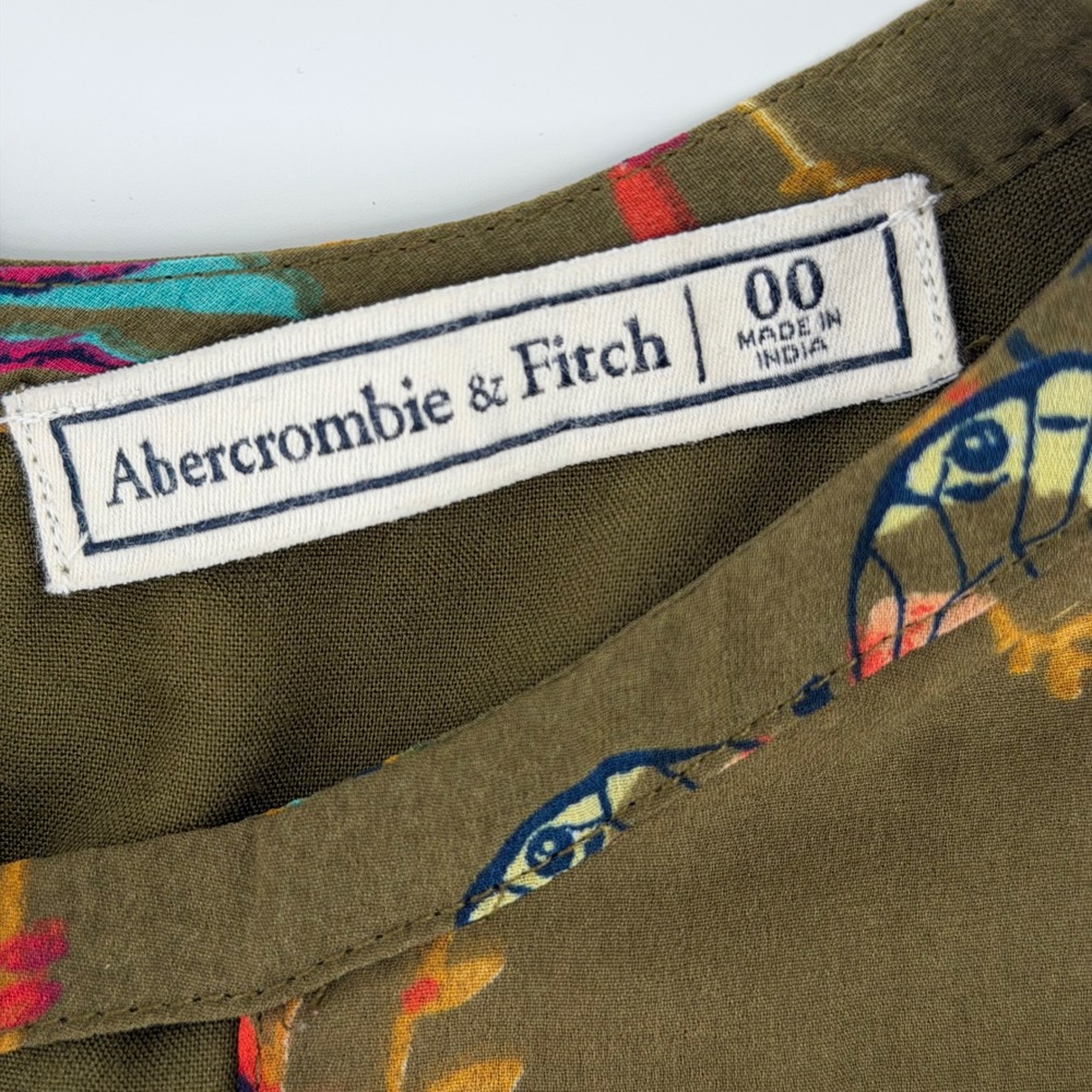Abercrombie Fitch Olive Green Butterfly Floral Print Romper Jumpsuit Size 00 - Picture 2 of 9